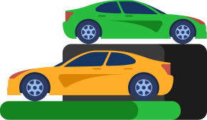Ilustracja: dwa samochody na podestach